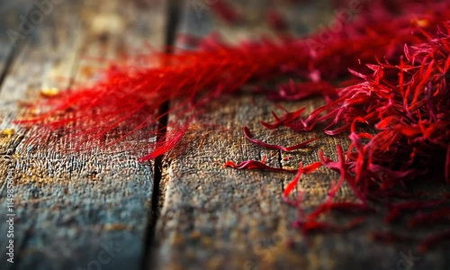 Crimson Saffron Threads on Rustic Wood