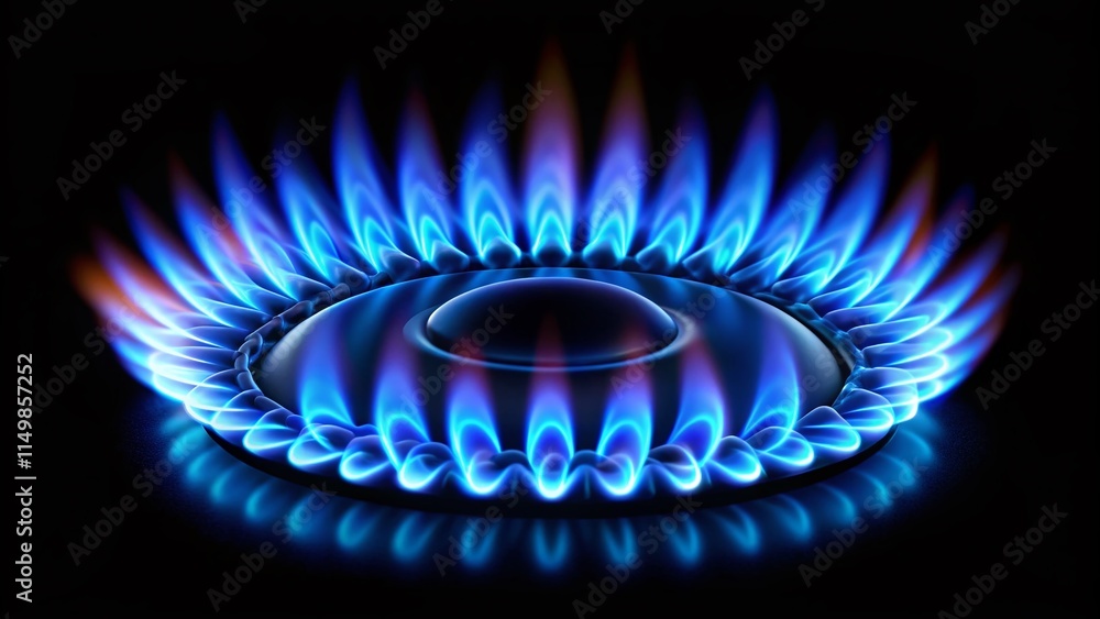 Vibrant Blue Gas Flame on Black Background - Stock Photo Vibrant Blue Gas Flame on Black Background - Stock Photo