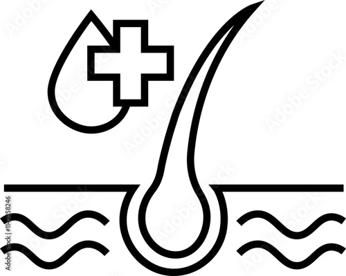 Hair follicle cosmetic line and flat icon. Vector include skincare frizzy repair revitalizing scalp dandruff follicle outline pictogram for trichology isolated on transparent background