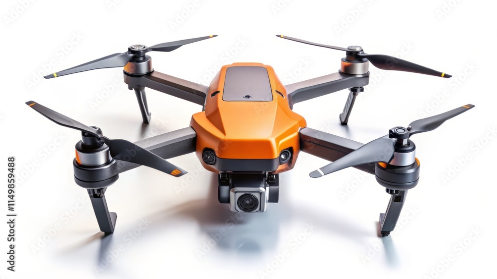 Compact Orange Top Gray Arm Drone Action Shot - High-Resolution Photo Compact Orange Top Gray Arm Drone Action Shot - High-Resolution Photo