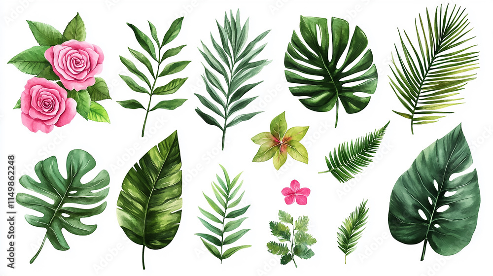 Hand drawn watercolor illustration. Spring leaves and branches. Floral design elements. Perfect for invitations, greeting cards, blogs, posters Hand drawn watercolor illustration. Spring leaves and branches. Floral design elements. Perfect for invitations, greeting cards, blogs, posters