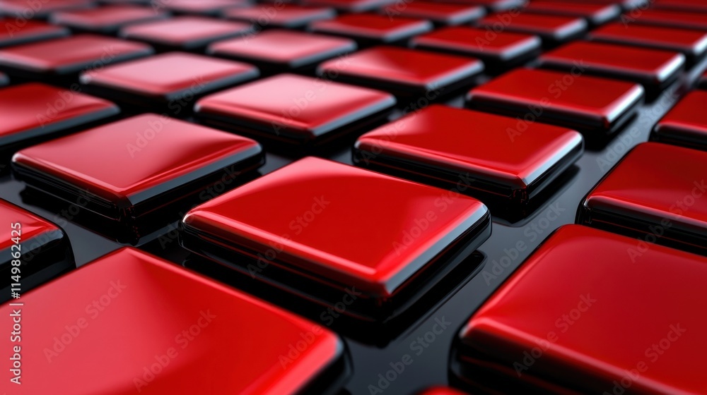 Obraz premium Abstract Red Glossy Cubes Pattern Background Texture Design: Modern Geometric Shiny 3D Blocks Wallpaper