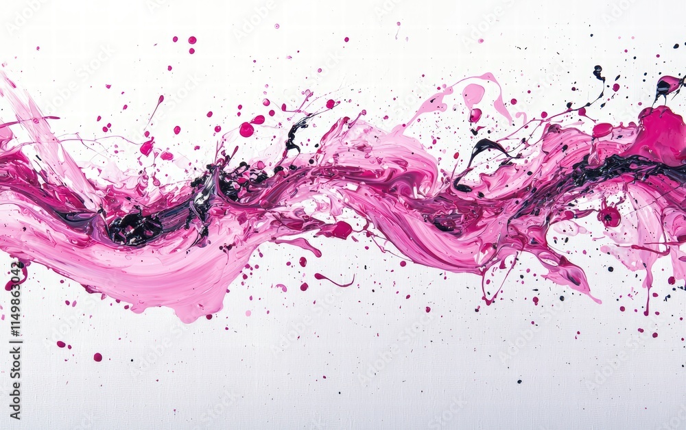 Elegant splashes of pink paint intertwining with white space to form abstract art on a clean canvas Elegant splashes of pink paint intertwining with white space to form abstract art on a clean canvas