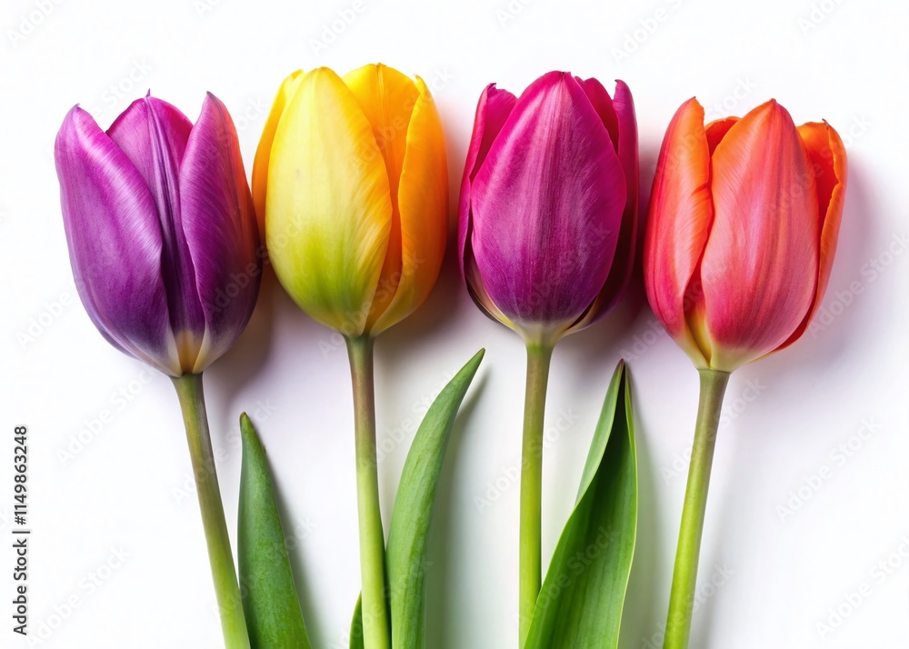 Vibrant Colorful Tulips Bouquet Isolated on White Background - Spring Flowers Minimalist Photography Vibrant Colorful Tulips Bouquet Isolated on White Background - Spring Flowers Minimalist Photography