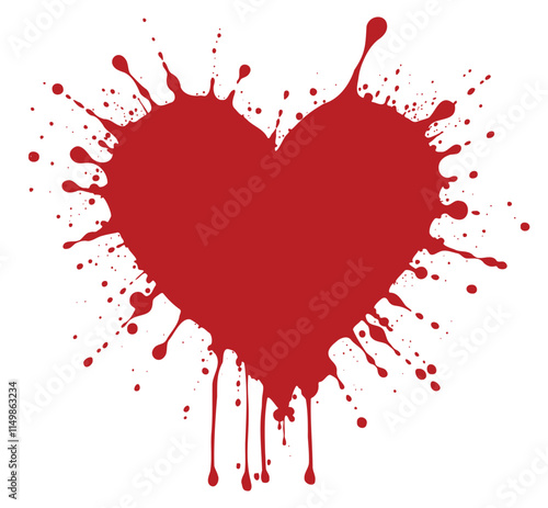 Wallpaper Mural Red Heart Paint Splatter Design on White Background. Red splatter heart shape with dripping paint clipping path Torontodigital.ca