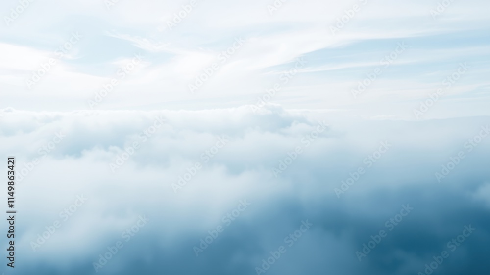 Serene aerial view of a boundless expanse of fluffy white clouds and a soft blue sky above Serene aerial view of a boundless expanse of fluffy white clouds and a soft blue sky above