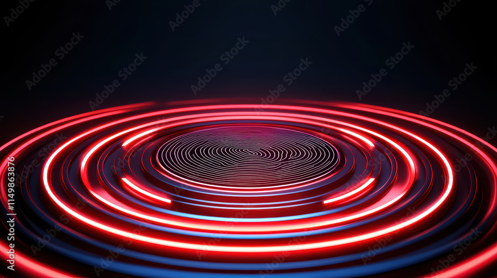 Fototapeta premium vibrant digital fingerprint scanner with glowing red and blue rings creates mesmerizing effect