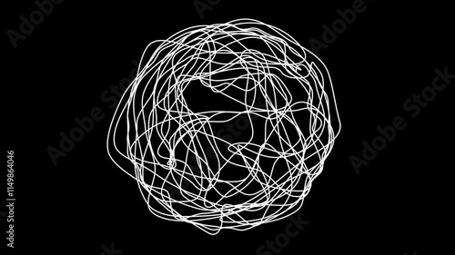 abstract scribble lines circle shape stop motion animation loop 4K 
