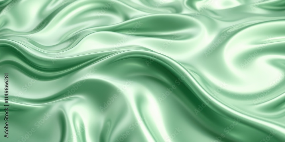 Fototapeta premium Abstract Drapery of Silky, Mint Green Fabric with Soft, Gentle Waves and Undulations