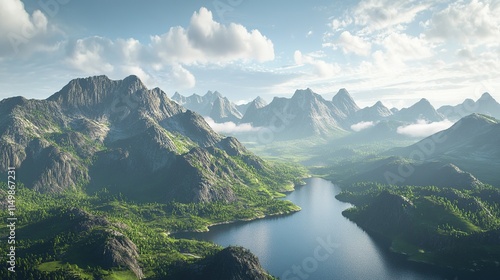 Mountains and water as the background image photo