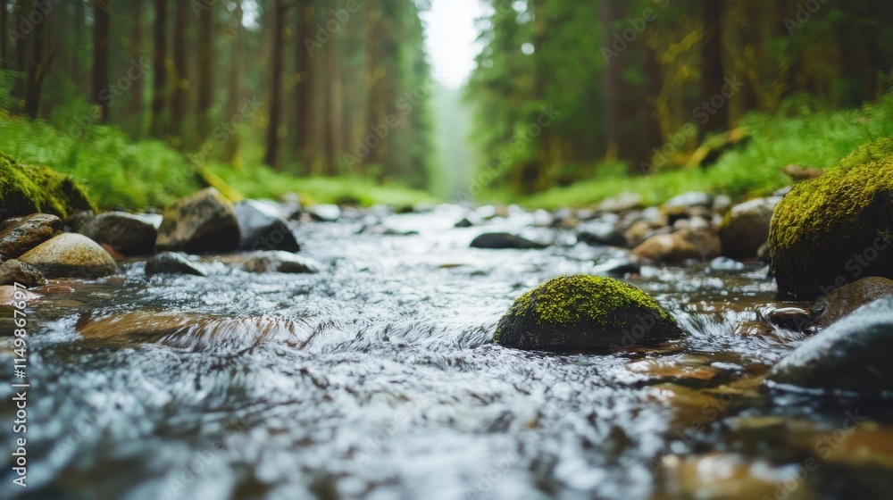 Fototapeta premium Tranquil Stream Flowing Through a Serene Forest