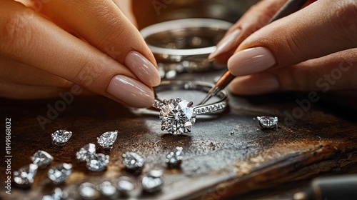 Elegant Jewelry Display with Diamond Ring and Precious Stones