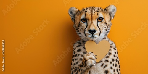 Close-up cheetah portrait embracing heart symbol of love photo