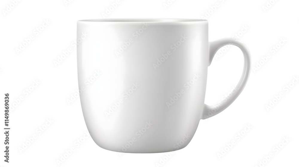 Obraz premium Minimalist white ceramic mug with a smooth matte surface, perfect for hot beverages or modern interiors. Isolated on transparent background