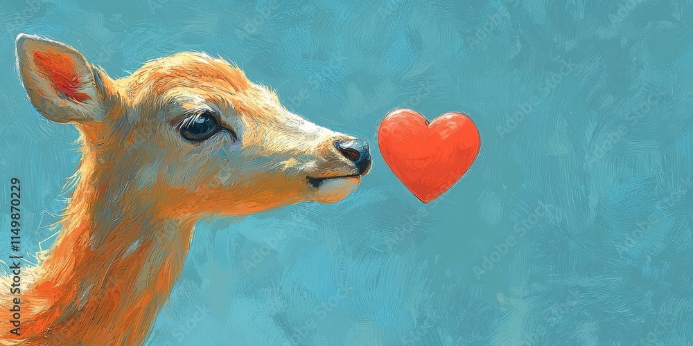 Naklejka premium Deer expressing love nature digital art colorful close-up heart