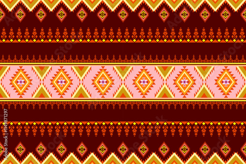 Ikat ethnic embroidery geometric abstract Aztec element seamless pattern. Native decorative oriental traditional design for fabric, clothing, wallpaper, background, texture, interior, decoration