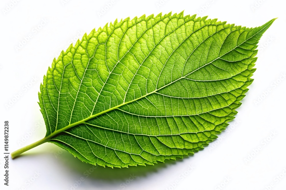 Obraz premium Vibrant Green Leaf Isolated on White Background - High-Resolution Stock Photo