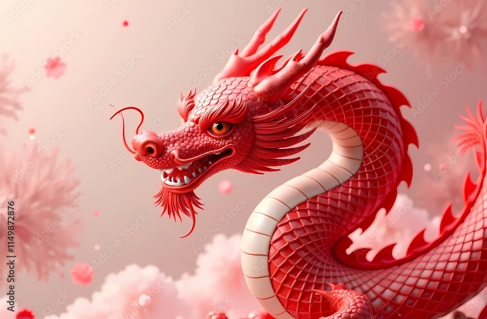 Obraz premium Red dragon in Chinese and Japanese style. For various designs or festivals such as New Year, carnival