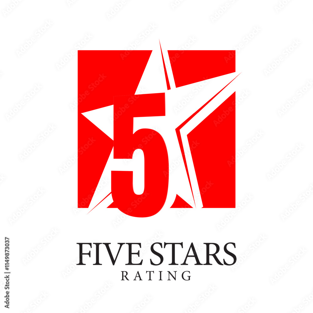 5 star rating. Original red sign on a white background. Five star symbol or emblem. vector illustration 5 star rating. Original red sign on a white background. Five star symbol or emblem. vector illustration