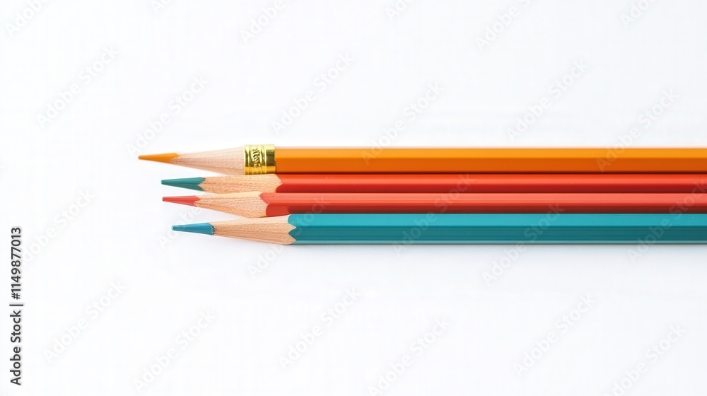perfectly aligned set of colorful pencils on a white background. The arrangement creates a balanced, vibrant composition, perfectly aligned set of colorful pencils on a white background. The arrangement creates a balanced, vibrant composition,
