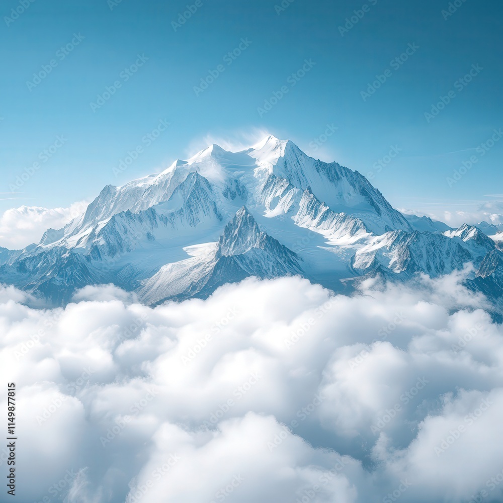 Mont Blanc surrounded by a sea of clouds, with only the summit visible. Mont Blanc surrounded by a sea of clouds, with only the summit visible.