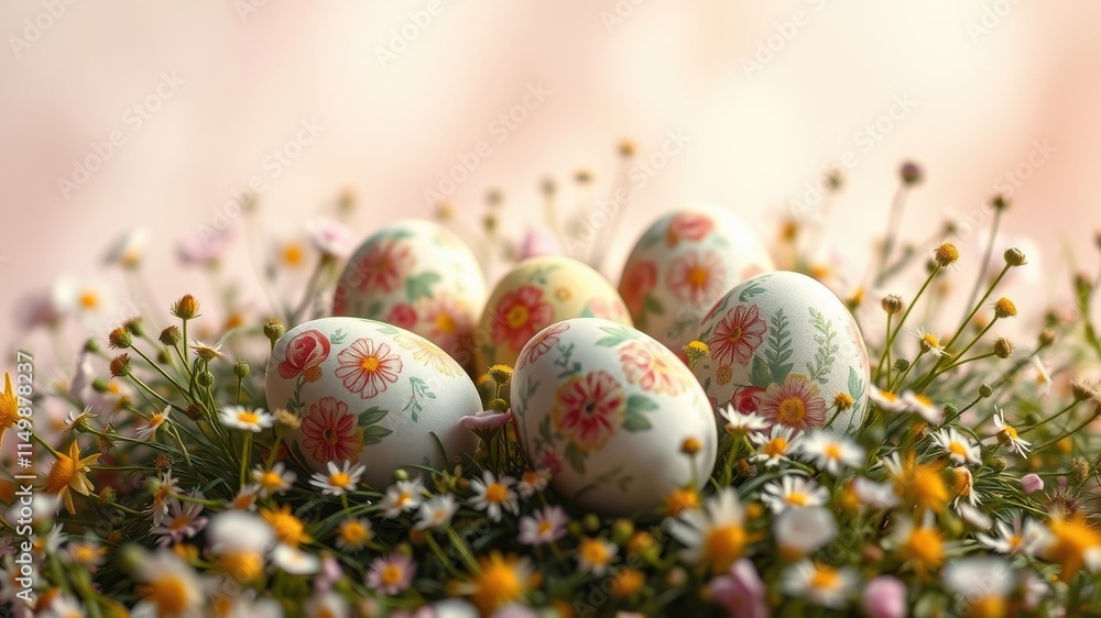 Floral Easter Eggs Nestled in a Delicate Wildflower Meadow Floral Easter Eggs Nestled in a Delicate Wildflower Meadow
