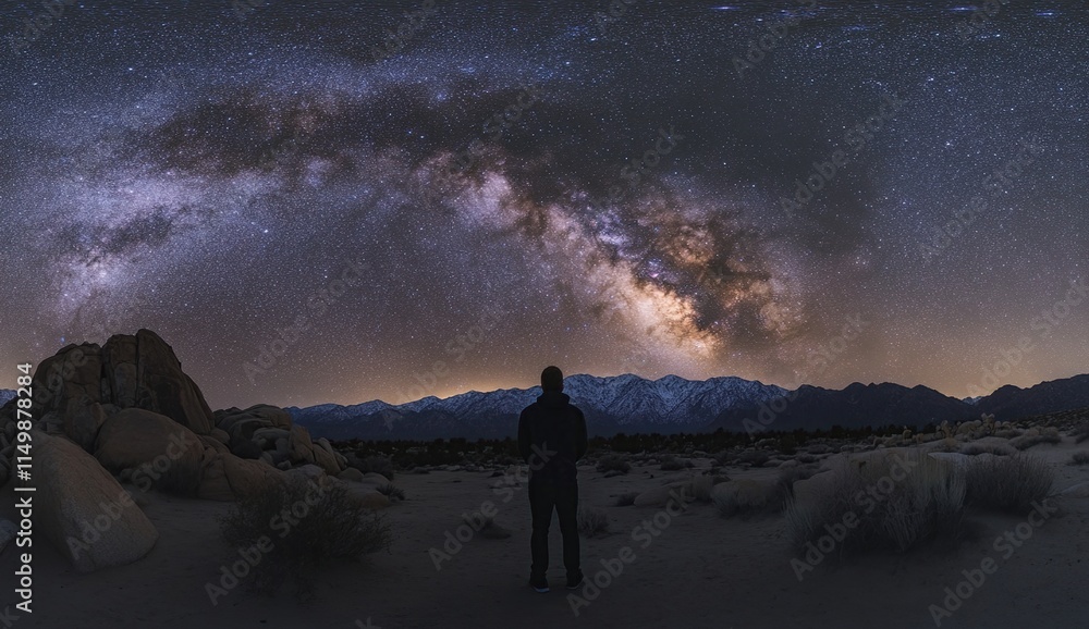 Witnessing the Milky Way Galaxy's Majestic Arc over Desert Landscape at Night Witnessing the Milky Way Galaxy's Majestic Arc over Desert Landscape at Night