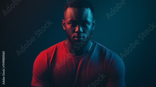 A cool African American man captures attention with his confident presence, set against a striking dark background