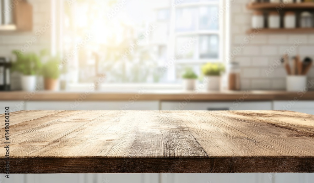 Empty wooden table in bright kitchen. (5) Empty wooden table in bright kitchen. (5)