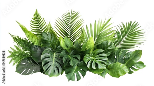 Lush tropical foliage arrangement isolated on white. (1)