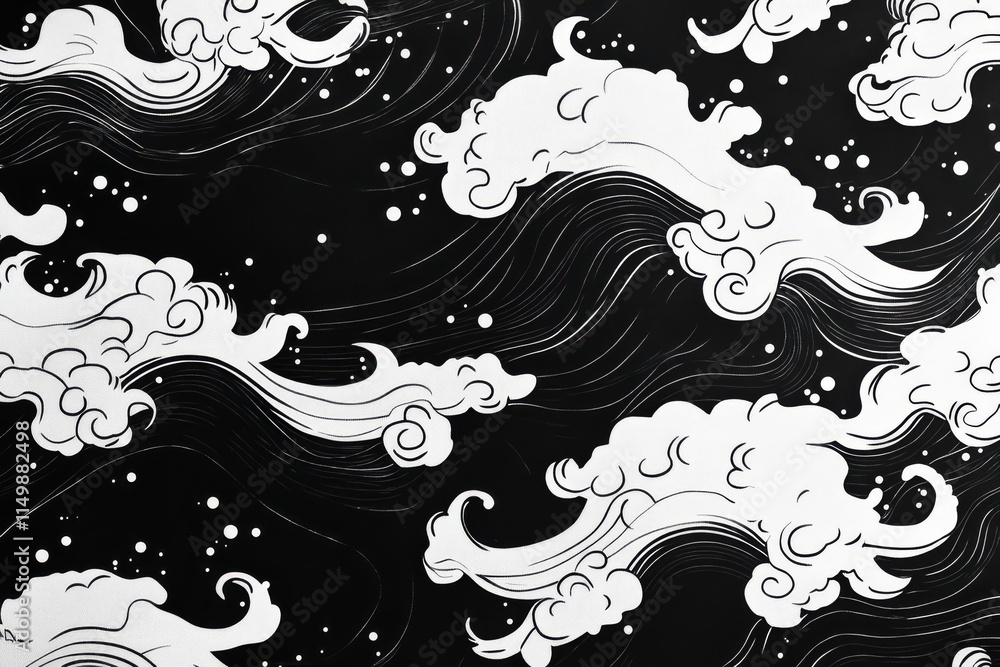 Fototapeta premium Black and White Japanese Abstract Minimalist Texture Background Design