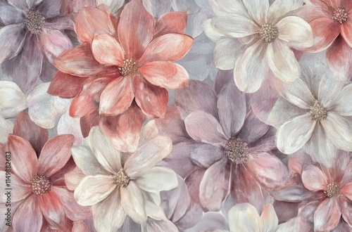 Elegant arrangement of floral patterns featuring soft pastel shades and intricate details