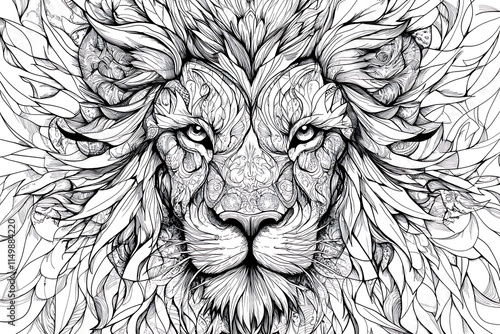 Intricate Line Art of a Majestic Lion: A Masterpiece of Zentangle Style photo