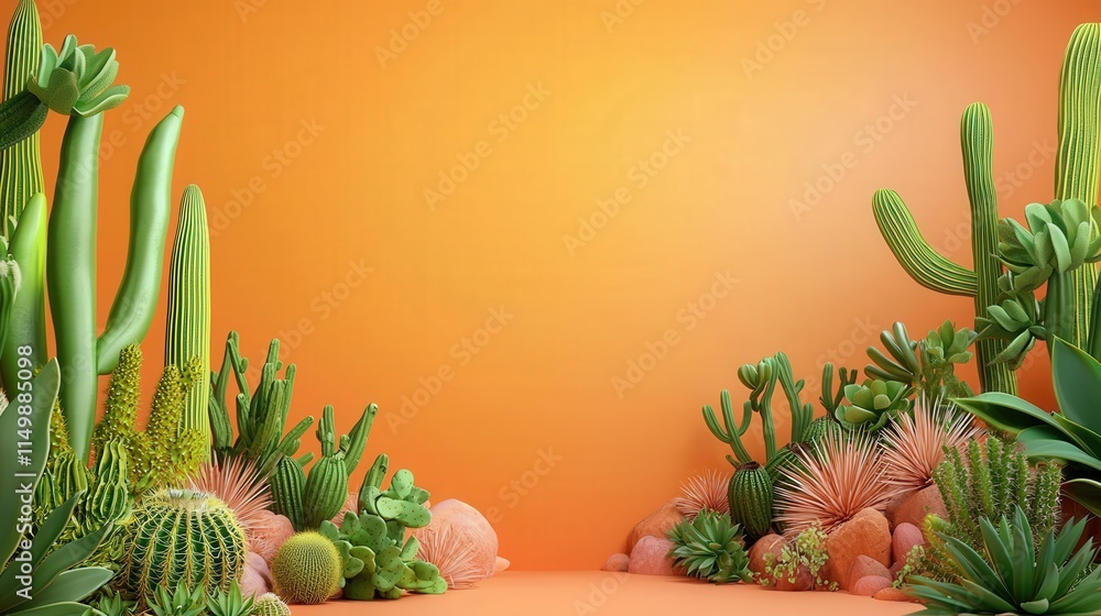 Fototapeta premium A desert-inspired wedding backdrop featuring cacti and earthy tones.