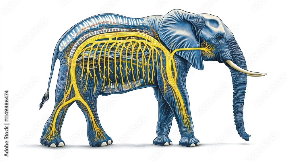 Obraz premium Detailed anatomical illustration of an elephant, showcasing its nervous system.
