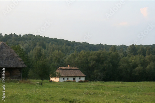 Ukrainian folklore hut in Pirogovo park, Kyiv, Ukraine