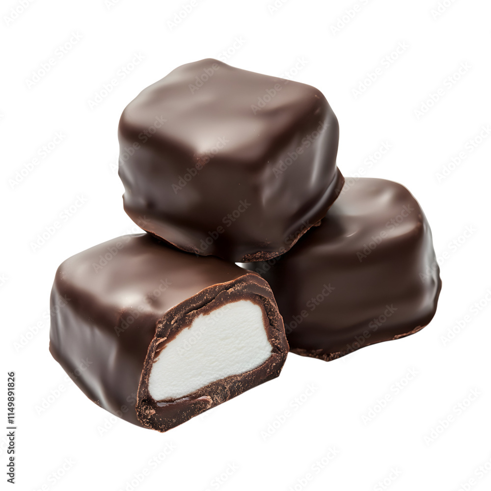 Sweetened Chocolate-covered marshmallows isolated on transparent background Sweetened Chocolate-covered marshmallows isolated on transparent background