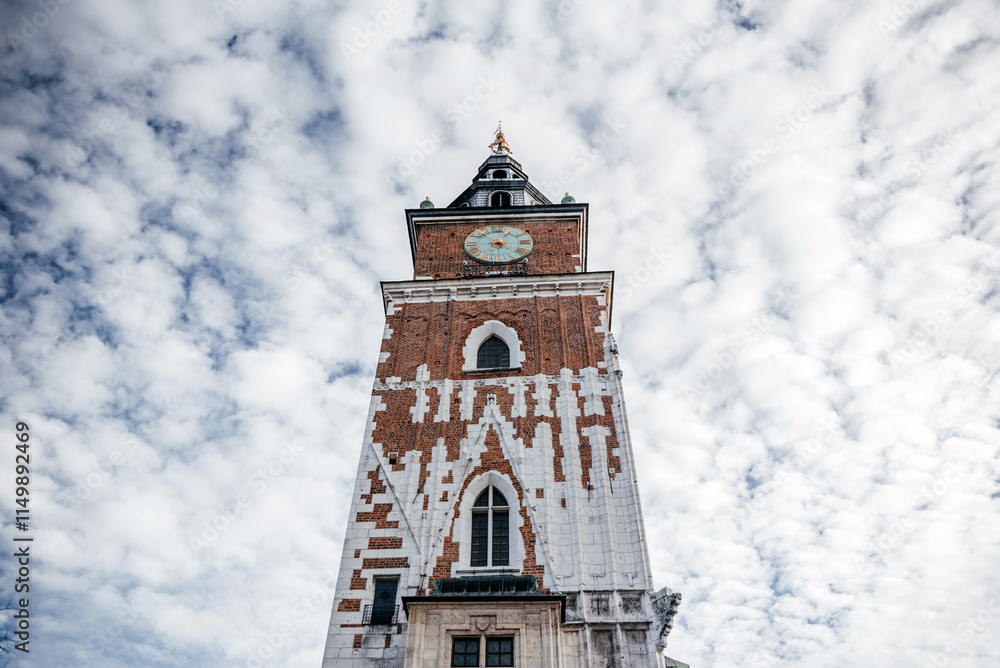 Historic Clock Tower Against a Cloudy Sky in Krakow Historic Clock Tower Against a Cloudy Sky in Krakow