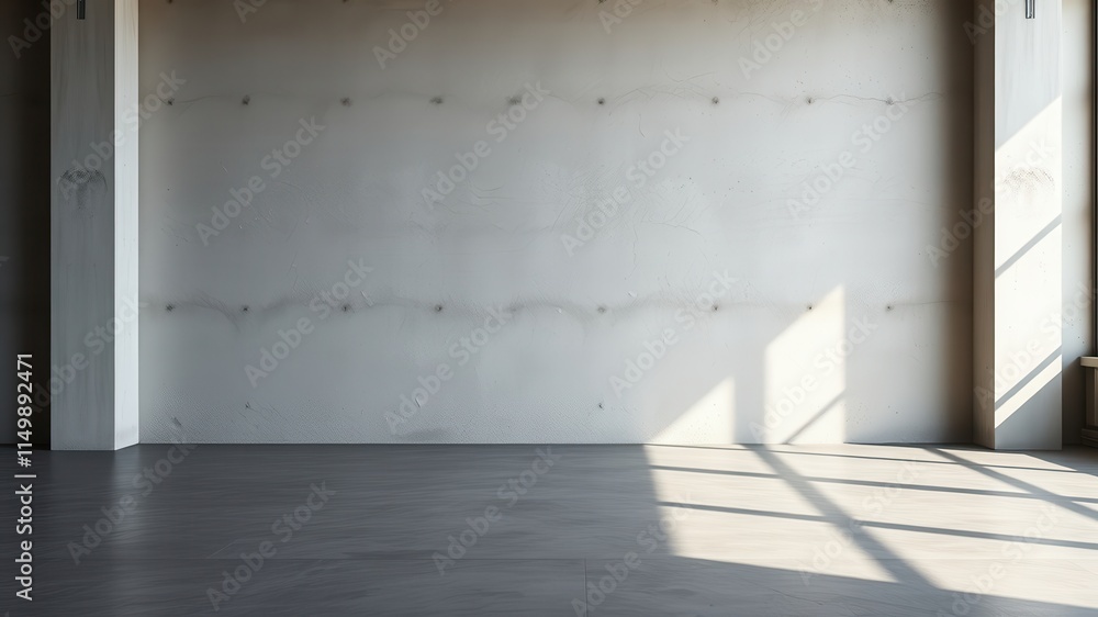 Empty room with concrete wall and sunlit floor Empty room with concrete wall and sunlit floor