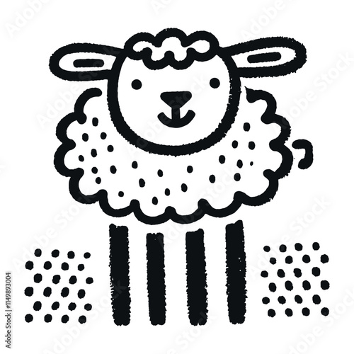 Minimalistic hand drawn sheep illustration with bold black lines on white