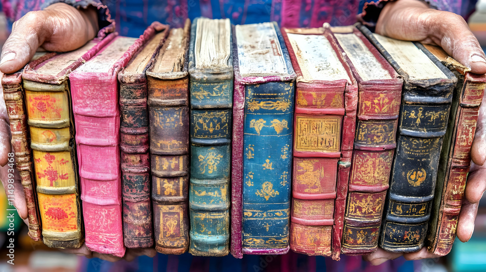 Antique Book Collection Closeup Illustration Antique Book Collection Closeup Illustration