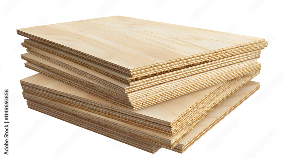 Large stack of smooth plywood sheets with a laminated surface, suitable for construction or crafting projects. Isolated on transparent background Large stack of smooth plywood sheets with a laminated surface, suitable for construction or crafting projects. Isolated on transparent background