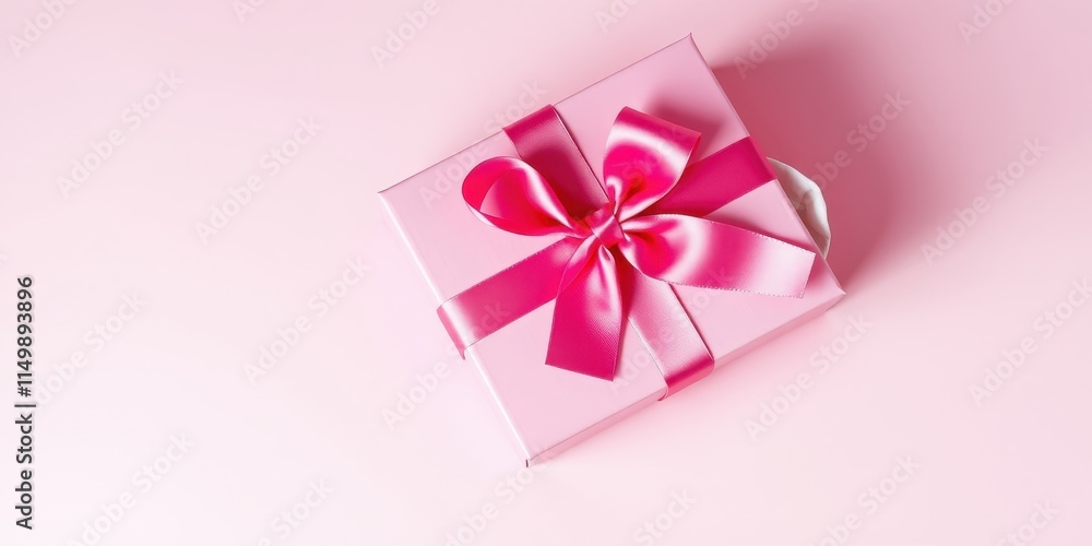 A pink gift box with a vibrant pink satin ribbon bow, perfect for a special occasion A pink gift box with a vibrant pink satin ribbon bow, perfect for a special occasion
