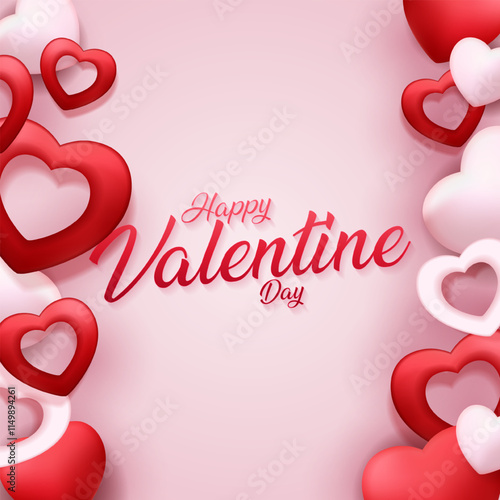 Happy Valentine's day poster design and template with hearts. Happy valentine day photoframe with heart shape. Valentine's day banner background