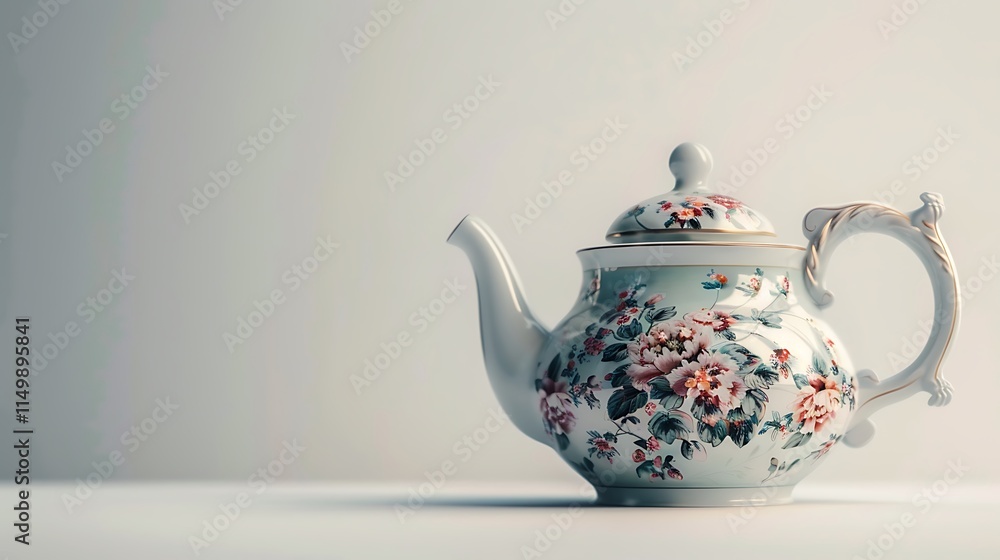 Ceramic teapot with a floral design placed on a white background. Ceramic teapot with a floral design placed on a white background.