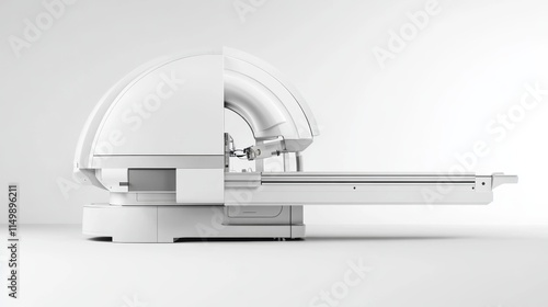 MRI machine, side view, white background photo