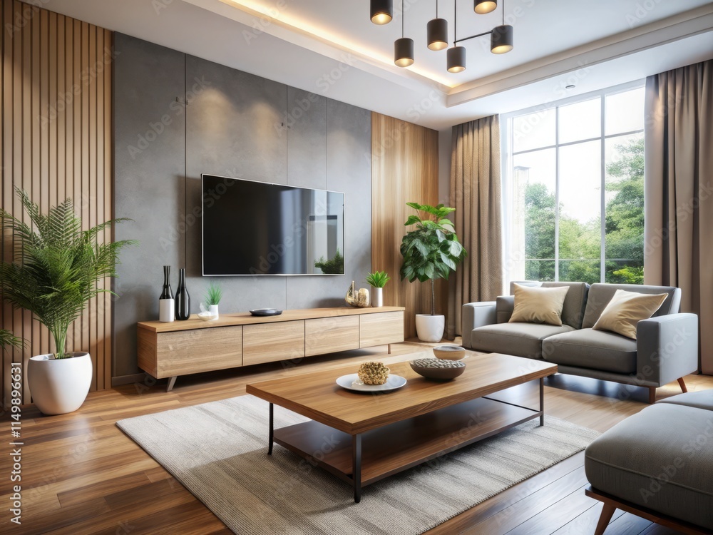 Fototapeta premium Modern Living Room TV Design: Rule of Thirds Photography - Interior Design Ideas
