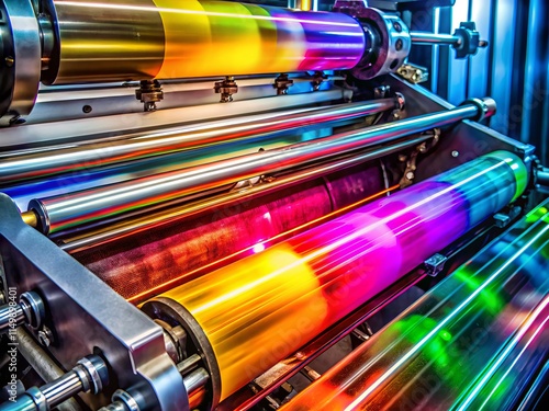 Modern Printing Press: Polygraphic Process Close-Up - High-Resolution Image of Offset Printing Details