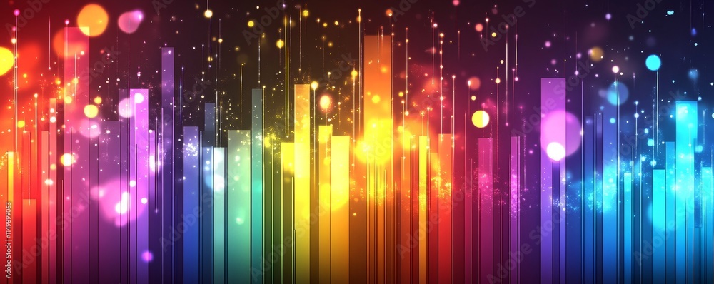 Obraz premium Vibrant rainbow lines and bokeh lights background.