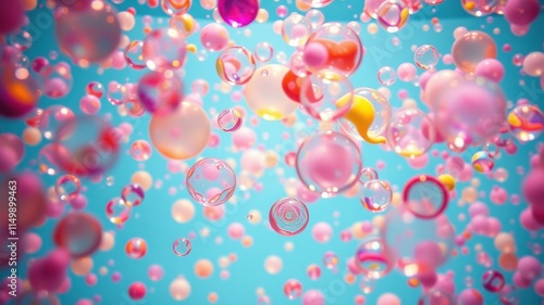 Wallpaper Mural Floating pastel spheres, vibrant and translucent, shimmer against a light blue backdrop. A joyful, whimsical image of buoyant bubbles in a dreamy atmosphere. Torontodigital.ca